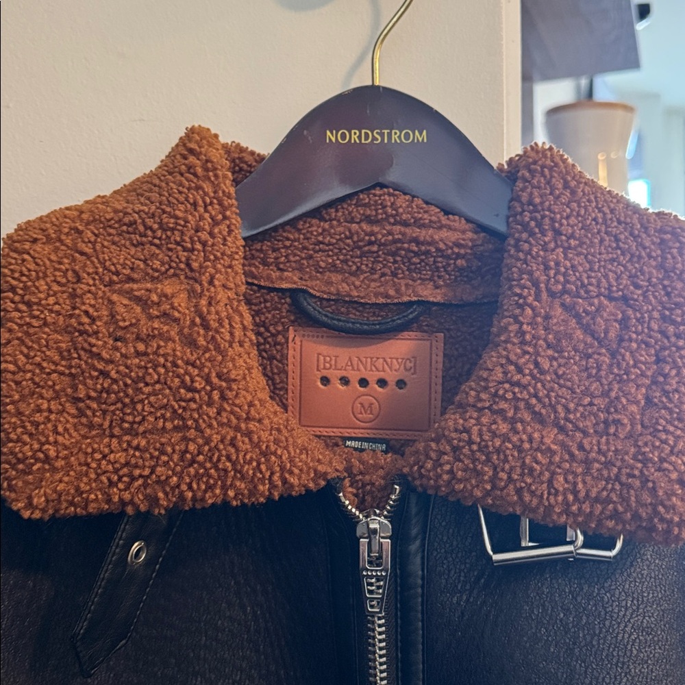 Blank NYC Black Leather Jacket with Tan Trim - Picture 2 of 3